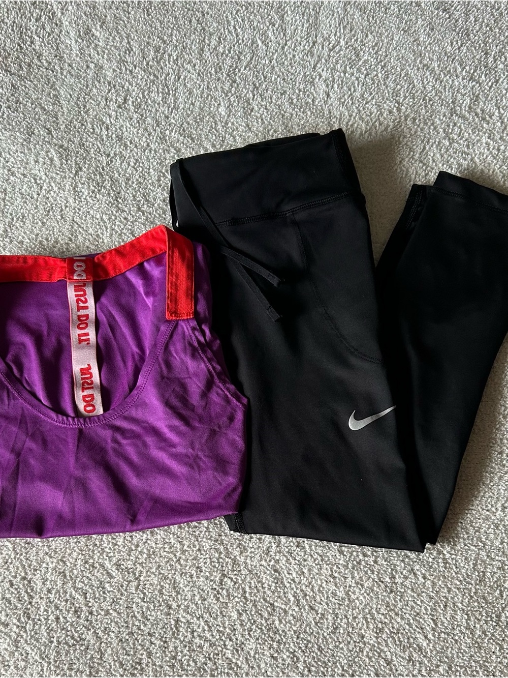 Nike Black Leggings with Purple Tank and Red Trim bundle